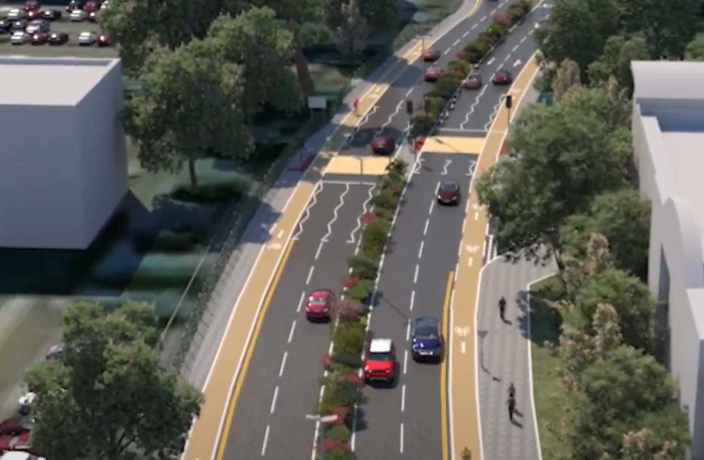 Render of road improvements on College Road, Crawley